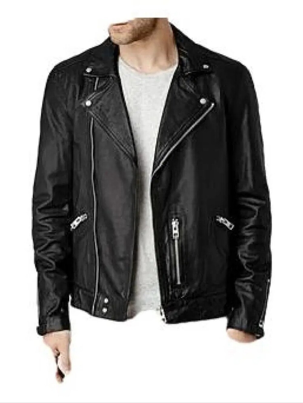 All Saints Hemsley Black Leather Biker Moto Jacket Motorcycle Size M in VGUC